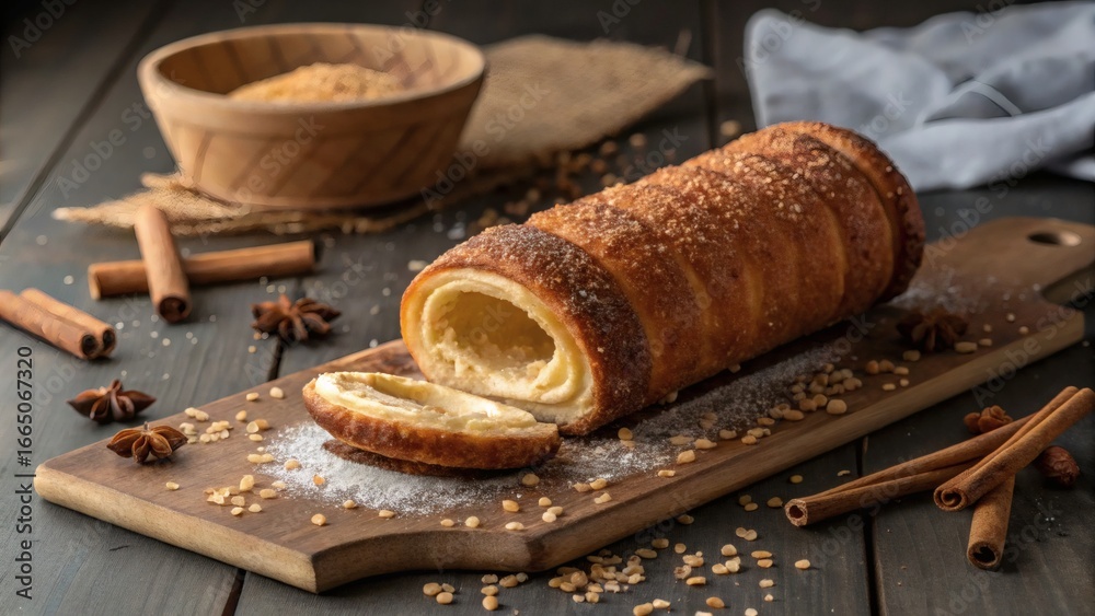 Fototapeta premium Kurtoskalacs Chimney Cake Hungarian spiral pastry