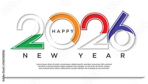 elegant and modern 2026 Happy New Year with bright colors premium design for speech, banner, poster, calendar or social media post. 2026.