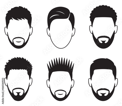 Modern Men’s Haircut Silhouette Vector Collection for Stylish Hairstyle Design