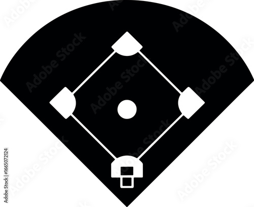 Baseball Field Diagram Minimalist Illustration for Sports and Game Enthusiasts Promoting Team Spirit and Athletic Competition Featuring Bases Pitchers Mound and Home Plate