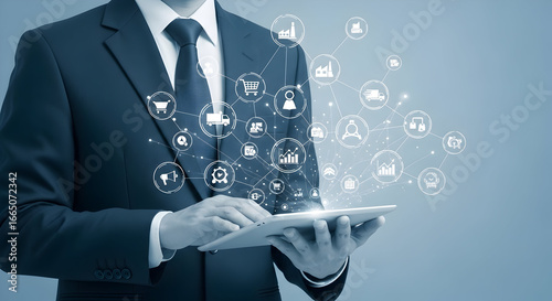 Wallpaper Mural Businessman using tablet digital technology network global business connection Torontodigital.ca