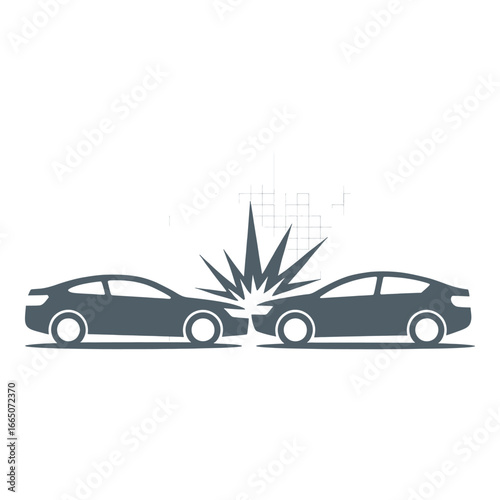 Car Accident Icon Two Vehicles Colliding Head On Road Safety Insurance Concept Flat Design Illustration