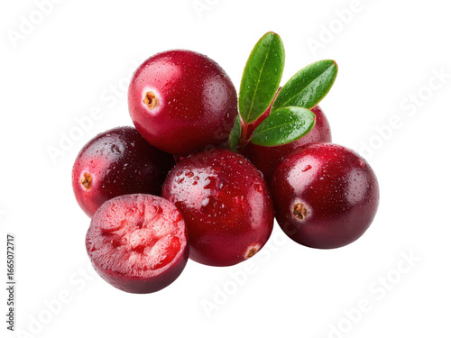 Wallpaper Mural Ripe red cranberries with green leaves and water droplets cranberry fruit, Isolated, Png Transparent Background Torontodigital.ca