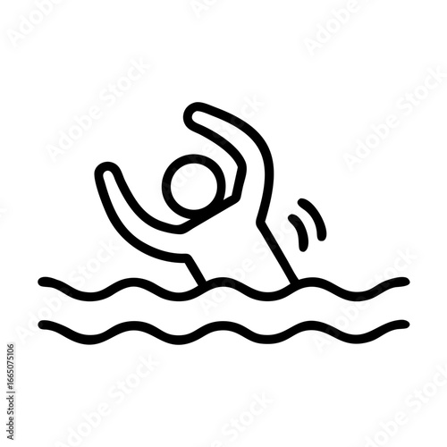 Person drowning in water with raised arms and struggling motion  