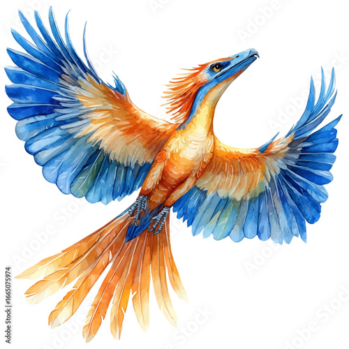 Microraptor, watercolor painting vector, isolated on a white background.