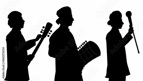 Silhouettes of construction workers and an individual in various poses against a light background image | editable eps vectors