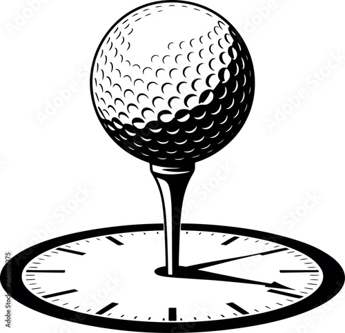 Golf Ball on Tee with Clock Time Illustration for Sport and Deadline Concepts Time is Running Out