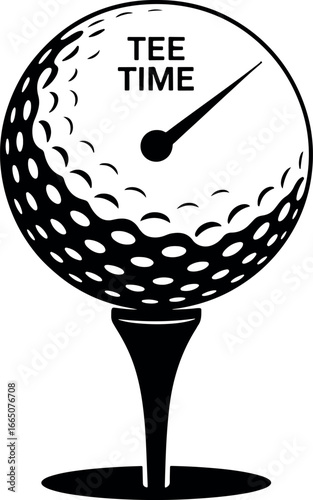 Golf Tee Time Graphic Representing Leisure and Sport with Clock Design Element Vector Illustration