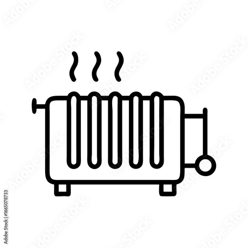 Electric heater with steam rising in minimalist line art style  
