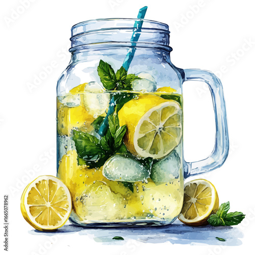 Lemonade Pitcher, watercolor illustration vector, isolated on a white background.