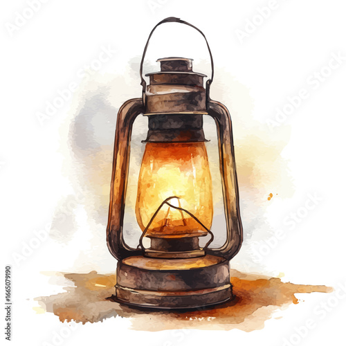 Lantern Light, watercolor painting vector, isolated on a white background.