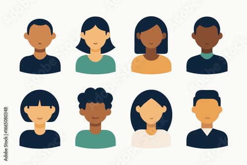 Diverse Group of Flat Design Avatars Characters, Various Skin Tones and Hair Styles