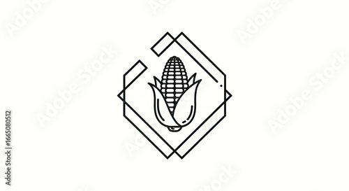 Corn Cob Geometric Line Art Design on White Backdrop