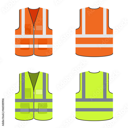 safety vest for worker set vector illustration isolated on white background.