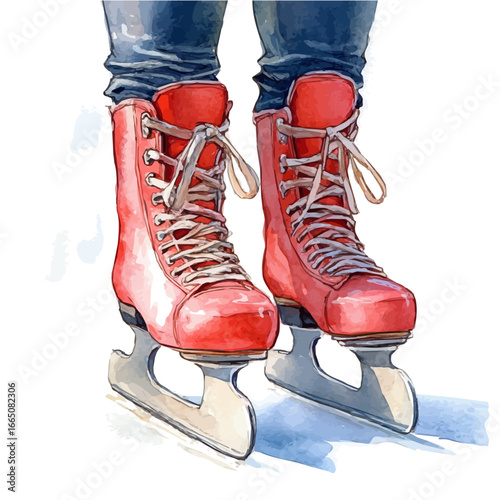 watercolor vector of Ice Skate, isolated on a white background.