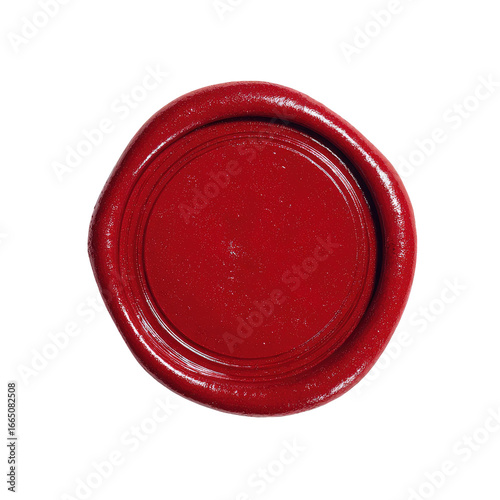 Close-up of a circular red wax seal