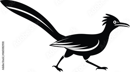Black silhouette of a roadrunner bird in motion