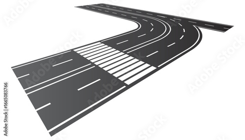 
Top view of crosswalk on car road. City street with pedestrian crossing for safety walk. Vector background of black asphalt surface with white zebra lines road marking