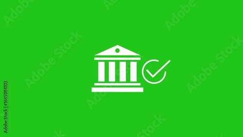 Correct bank icon animation concept on green background .4k HD motion video animation 