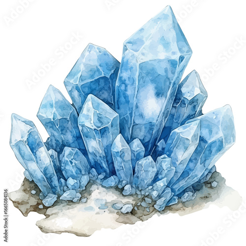 Ice Crystal Closeup Macro, watercolor vector, isolated on a white background.