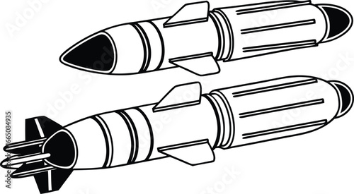 Precision Guidance: Two detailed illustrations of missiles, the epitome of power and precision, against the backdrop of modern warfare. 