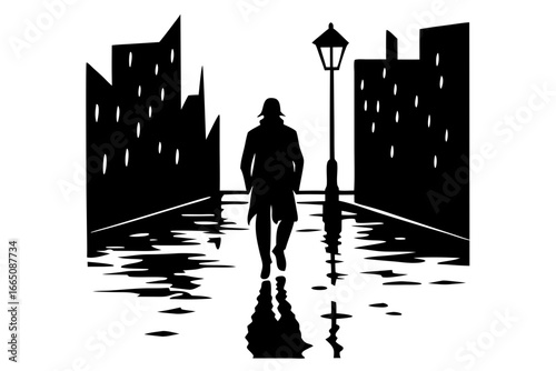 Vector illusion of man and woman walking in the city
