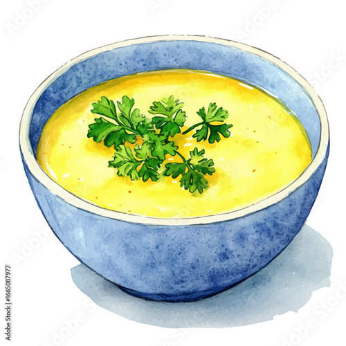 Hot Soup Bowl Winter, watercolor vector, isolated on a white background.