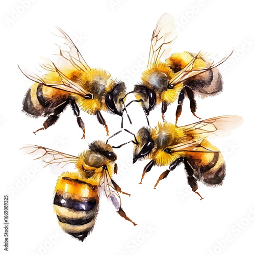 Honey Bees, watercolor drawing vector, isolated on a white background.