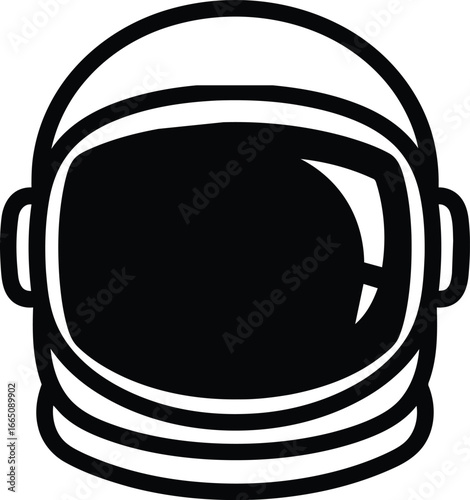 Black and White Astronaut Helmet Icon with Visor.