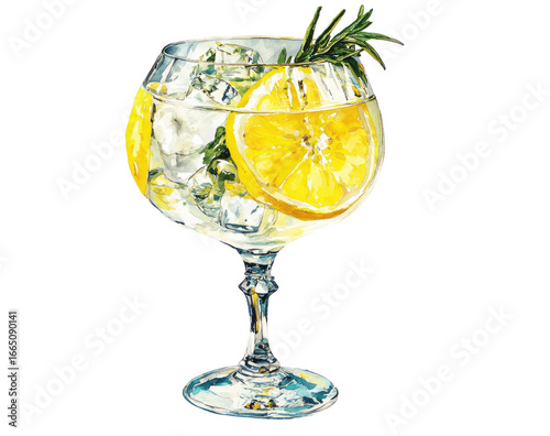 Glass of Gin and Tonic with lemon and rosemary