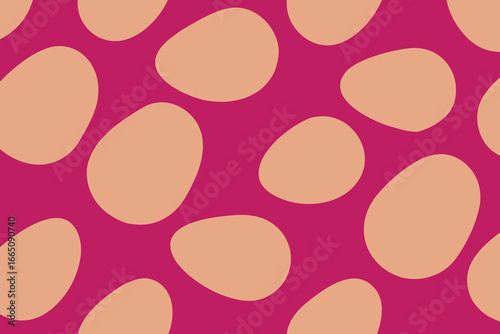 Abstract EggShaped Pattern with Light Orange Motifs on a Dark Pink Background