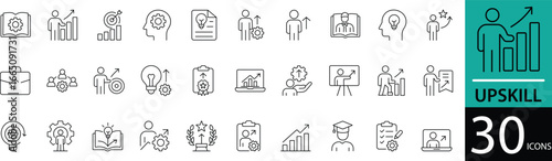  Minimal Upskill Line Icon Set 30 Clean Outline Symbols for Learning, Career Growth, and Skill Development Design