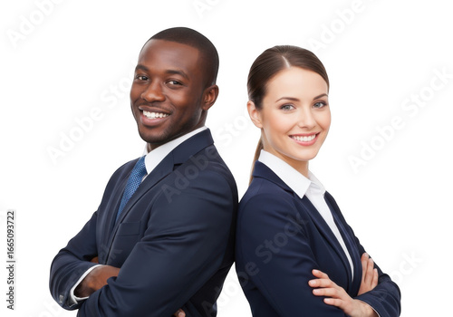 Diverse business professionals smiling together isolated on transparent background