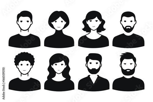 Diverse Black and White Avatars Male and Female Profiles for User Interfaces