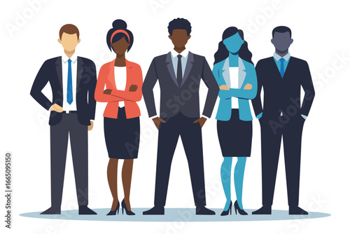 Diverse Business Team Illustration Confident Professionals in Suits Standing Together, Corporate Diversity