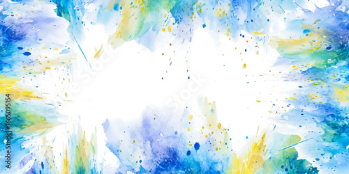 Bright digital watercolor artwork with vivid colorful splashes, abstract artistic texture, soft blended brush strokes, modern decorative design background for creative projects, illustrations.