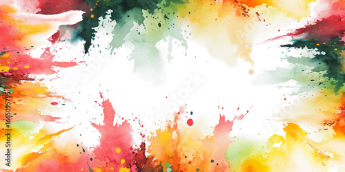 Bright digital watercolor artwork with vivid colorful splashes, abstract artistic texture, soft blended brush strokes, modern decorative design background for creative projects, illustrations.