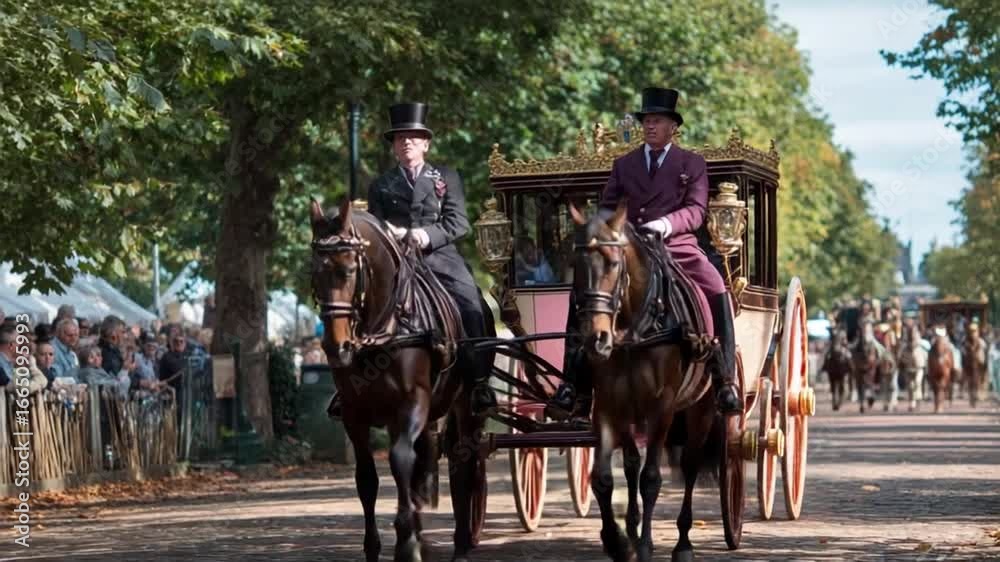 Elegant Horse-Drawn Carriage Procession Elegant Horse-Drawn Carriage Procession