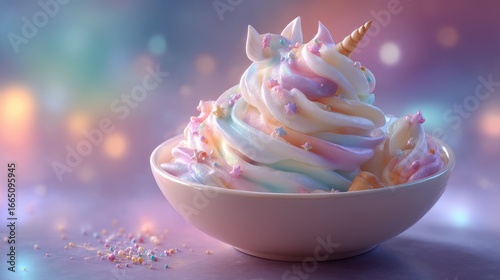 Whimsical Unicorn Food : Ethereal desserts in misty rainbow atmosphere with stars
