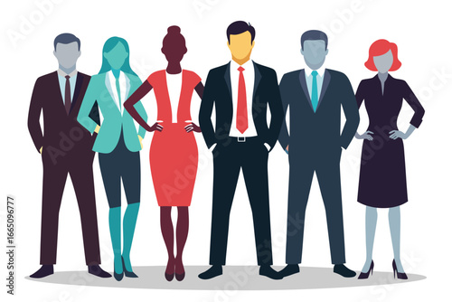Diverse Team of Business Professionals in Colorful Suits Standing Together, Confident and Ready