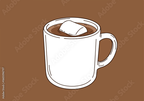 Cup of Hot Chocolate with Marshmallow, Illustration on Plain Background
