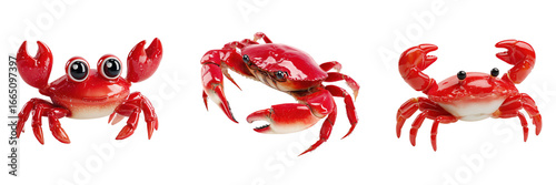 Set of 3D Red Crab with claws isolated on a transparent background