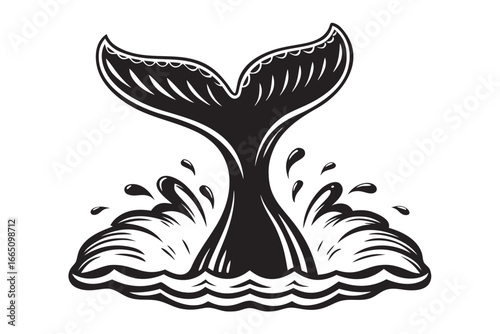 Whale Tail Silhouette Splash with White Background Design