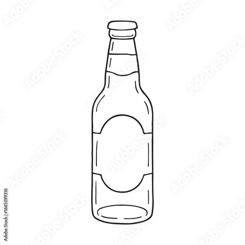 Hand-Drawn Beer Bottle Illustration – Black and White Sketch for Beverage Branding, beer bottle, hand-drawn, sketch, outline, beverage container, drink, alcohol, bottle design,