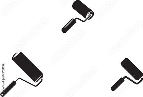 A simple vector icon of a paint roller, pure black on a white background, in the style of minimalist logo design.eps