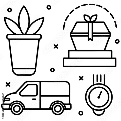 Icons for plant delivery gift and time management