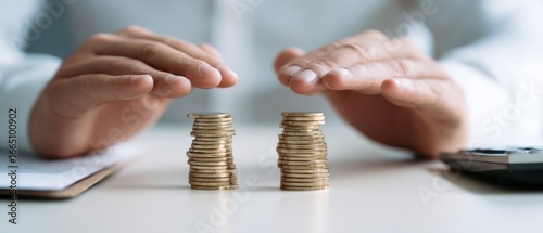 The Coins Stacked and Protected by Hands Representing Savings and Financial Security