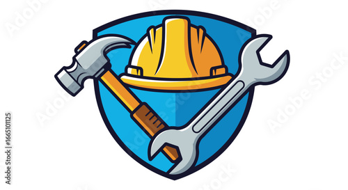 Construction Tools and Safety Helmet Illustration.
