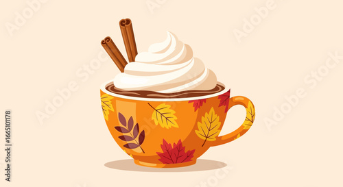 Cozy Autumn Beverage in Decorative Fall Mug.