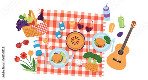 A delightful outdoor summer picnic with food drinks and music creating a perfect recreational atmosphere